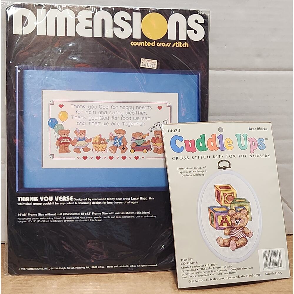 Dimensions Counted Cross Stitch Thank‎ You Verse Cuddle Ups Bear Blocks Nursery